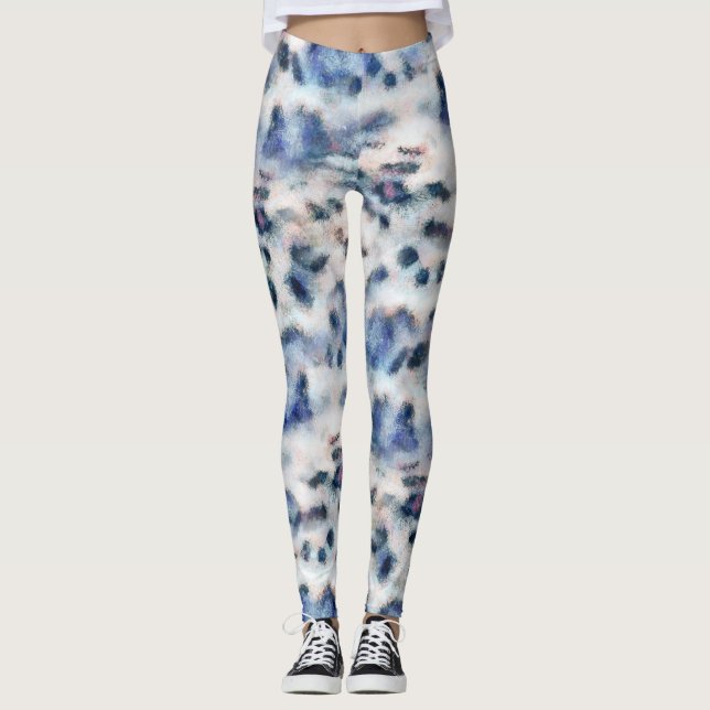 Snö Leopard Animal Print Skin Mönster Leggings (Framsida)