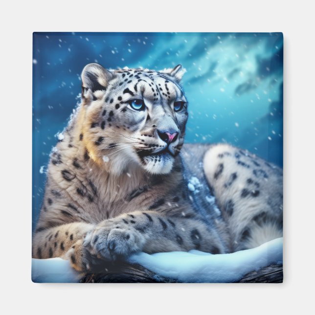 Snö Leopard Animal Wildlife Wilderness Wall Art Magnet (Framsidan)