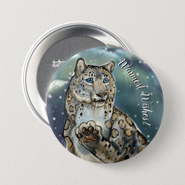 Snö Leopard Badge/Button Knapp (Framsida & baksida)