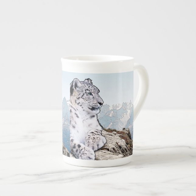 Snö Leopard Benporslin Mugg (Framsida höger)