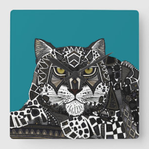 snö leopard (blått) fyrkantig klocka