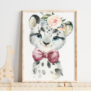 Snö Leopard Blommigt Baby Hemlig utskrift Poster