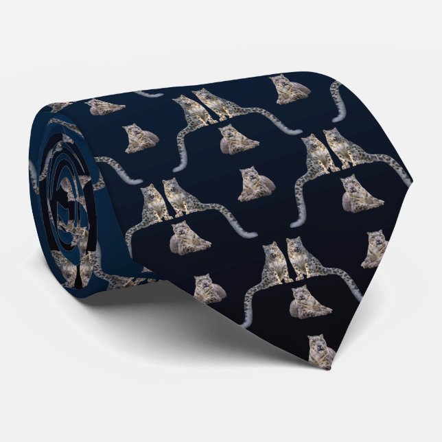 Snö Leopard Frenzy Tie Dbl Sided (Mörk/ljusblå) Slips (Rullad)
