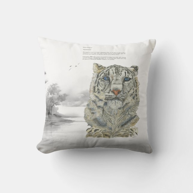 Snö Leopard Hand målad tryckfärg Cushion Kudde (Framsida)