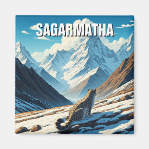 Snö Leopard i Sagarmatha nationalpark Nepal Magnet