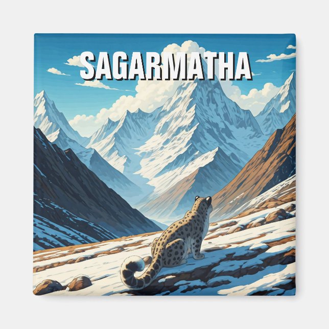Snö Leopard i Sagarmatha nationalpark Nepal Magnet (Framsidan)