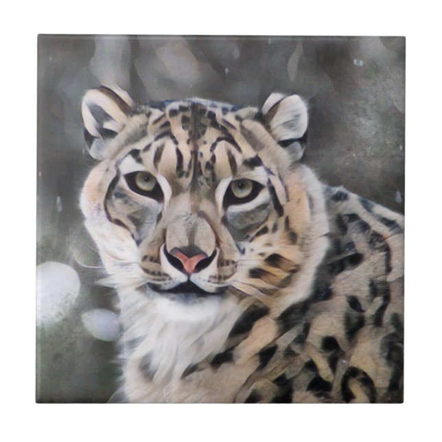 Snö Leopard Kakelplatta (Framsidan)