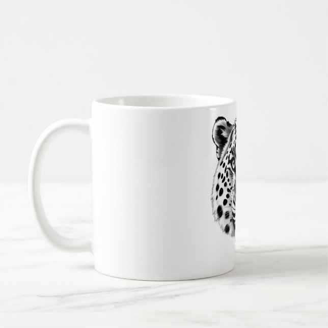 Snö Leopard Majesty - Black & White T-Shirt Kaffemugg (Vänster)