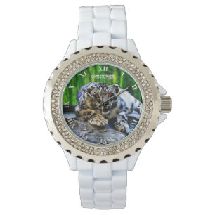 Snö Leopard med Röda Öga Teckning Armbandsur