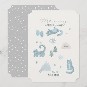 Snö Leopard Meowy jul-blått Helgdag Inbjudningar