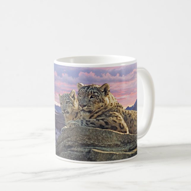 Snö Leopard Mor och Unge - Kaffemugg (Framsida höger)