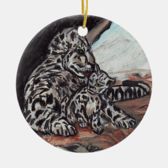 SNÖ LEOPARD MOR OCH UNGE ornament (Framsidan)