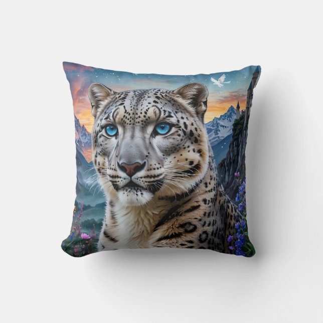 Snö Leopard Mountain Valley Sunset Kudde (Framsida)