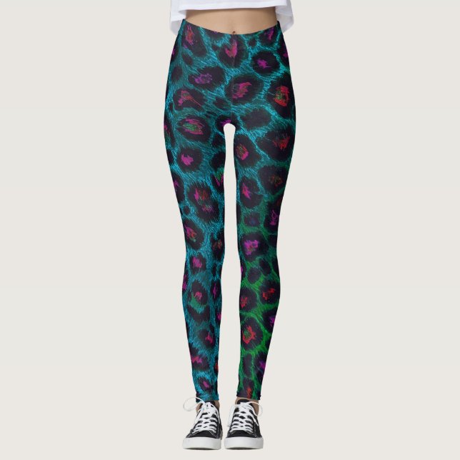 Snö Leopard Neon-Noir Mönster Leggings (Framsida)