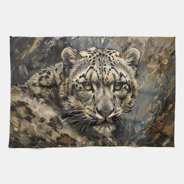 Snö Leopard Oljemålning Kökshandduk (Horisontell)