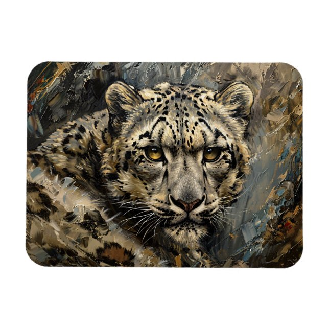 Snö Leopard Oljemålning Magnet (Horisontell)