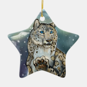 Snö Leopard~ornament Julgransprydnad Keramik