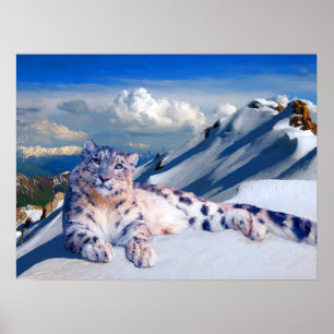 Snö Leopard på Tak i världsarkivet Poster