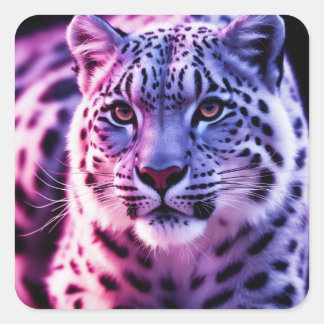 Snö Leopard Porträtt Fyrkantigt Klistermärke