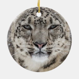 Snö Leopard Porträtt Julgransprydnad Keramik