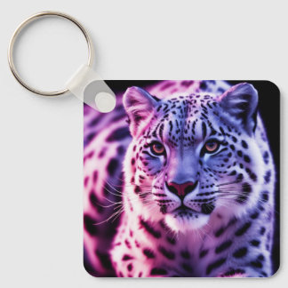 Snö Leopard Porträtt Nyckelring