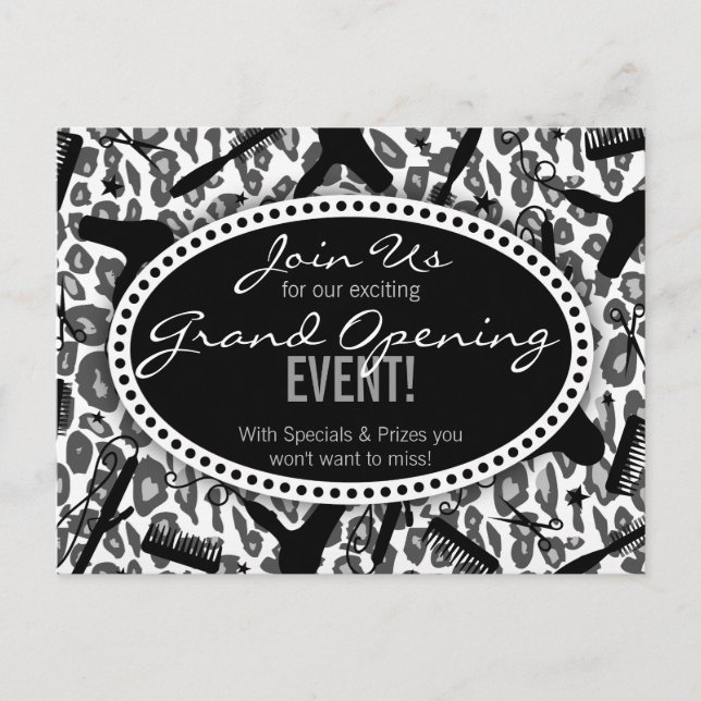 Snö Leopard Print Hair Salon Grand Open Vykort (Framsida)