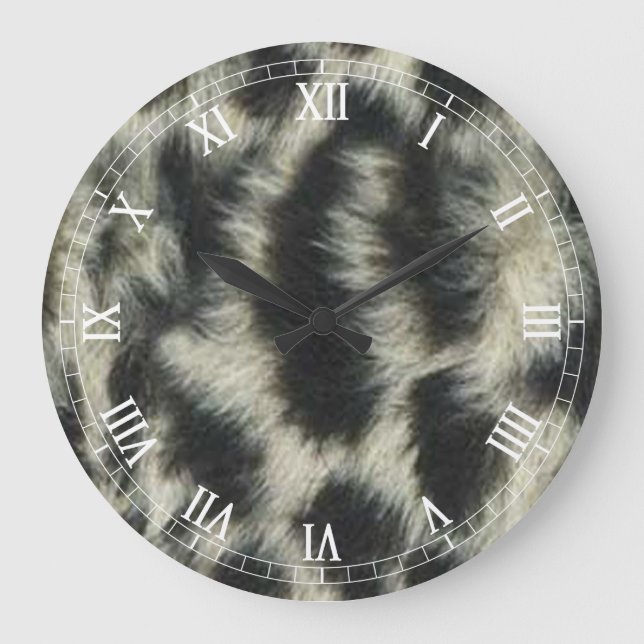 Snö Leopard Round Roman Numerals Clock Stor Klocka (Framsida)
