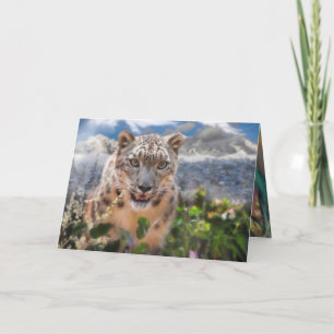 SNÖ LEOPARD SPRINGTIME FLOWERS KORT