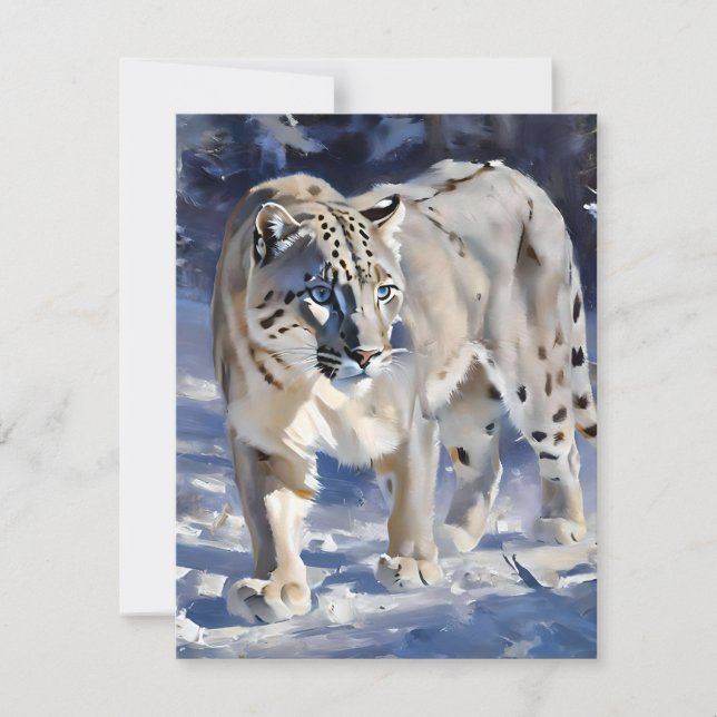 Snö Leopard Study B - Oils Julkort (Framsida)