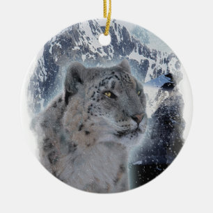 SNÖ LEOPARD-utrotningshotade arter av storkål Julgransprydnad Keramik