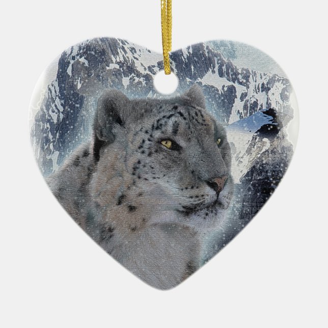 SNÖ LEOPARD-utrotningshotade arter av storkål Julgransprydnad Keramik (Framsidan)