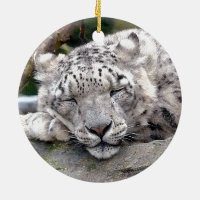 Snö Leopard - vacker! Julgransprydnad Keramik (Baksidan)