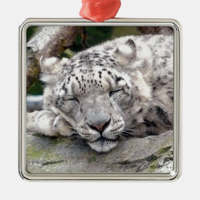 Snö Leopard - vacker! Julgransprydnad Metall (Framsidan)