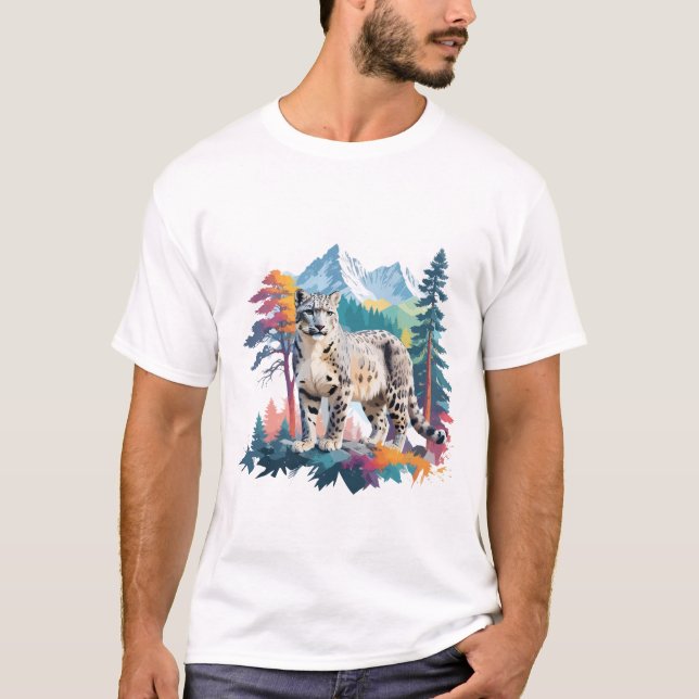 Snö leopard Vector Art Animal in Majestic T Shirt (Framsida)