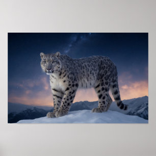 Snö Leopard Vild Majestic Animal A Starry Galaxy Poster