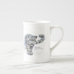 Snö Leopard Watercolor Benporslin Mugg
