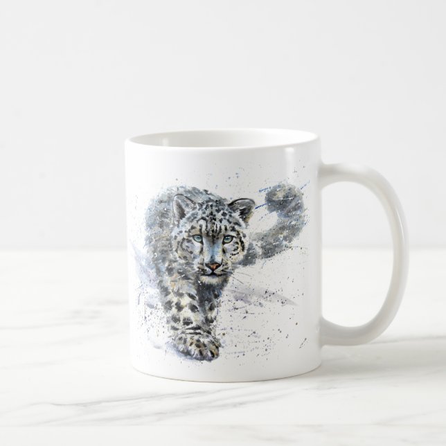 Snö Leopard Watercolor Kaffemugg (Höger)