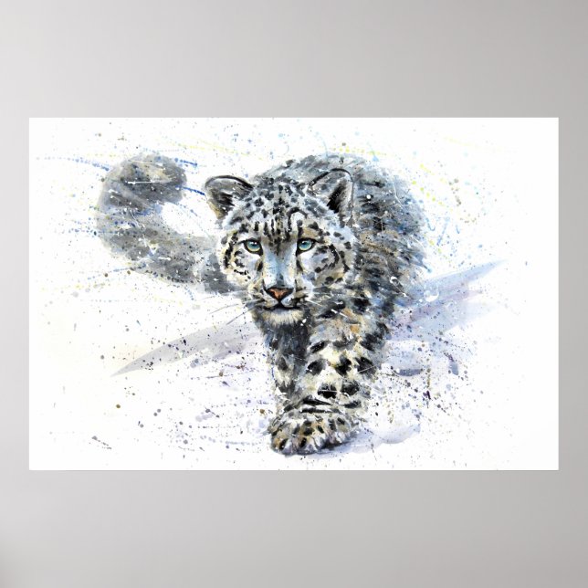 Snö Leopard Watercolor Poster (Framsidan)
