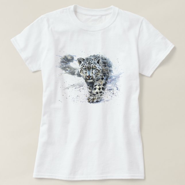 Snö Leopard Watercolor T Shirt (Design framsida)