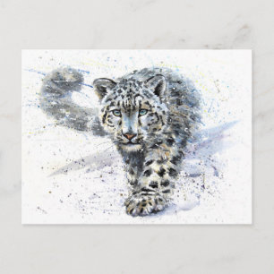 Snö Leopard Watercolor Vykort