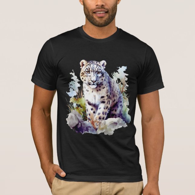 Snö Leopard Winter Mountain Big Cat Wildlife T Shirt (Framsida)