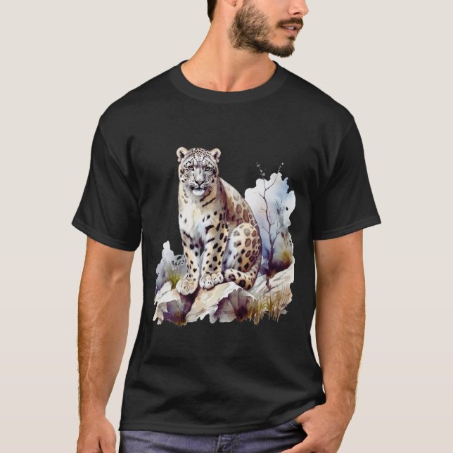 Snö Leopard Winter Mountain Big Cat Wildlife T Shirt (Framsida)