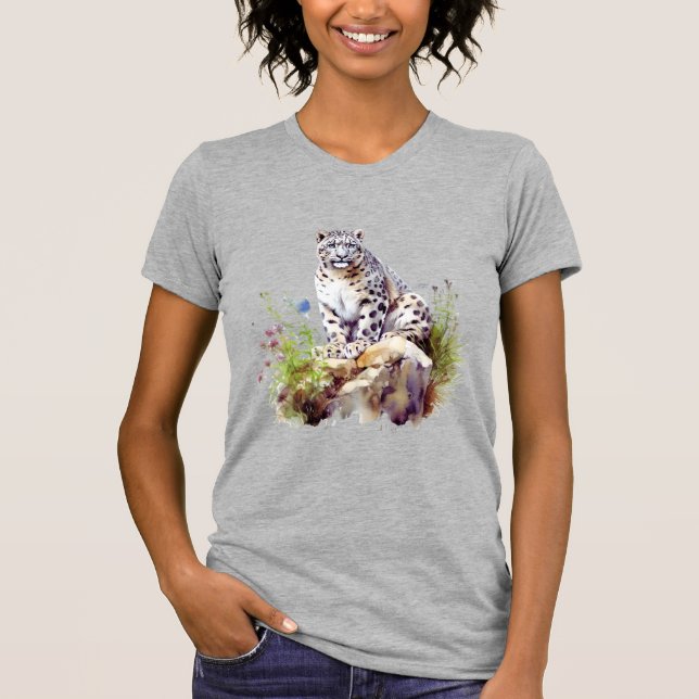 Snö Leopard Winter Mountain Big Cat Wildlife T Shirt (Framsida)