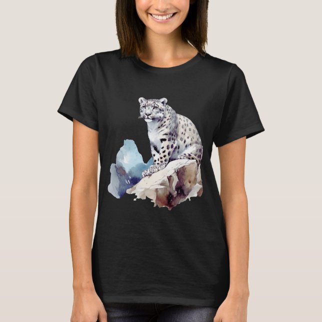 Snö Leopard Winter Mountain Big Cat Wildlife T Shirt (Framsida)