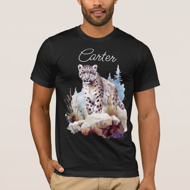 Snö Leopard Winter Mountain Personlig T Shirt (Framsida)
