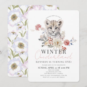 Snö Leopard Winter Onederland Girl 1st Birthday Inbjudningar