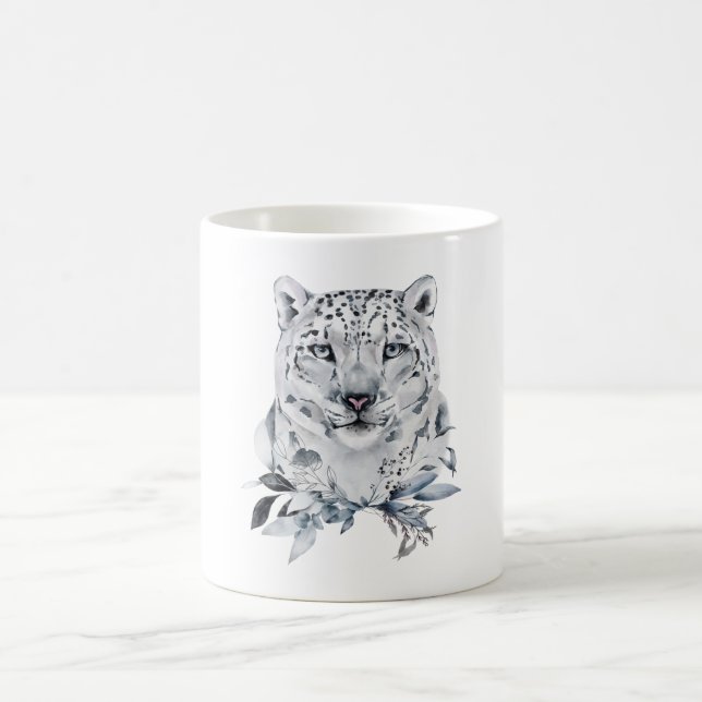 Snö Leopard, Winter Watercolor Kaffemugg (Center)