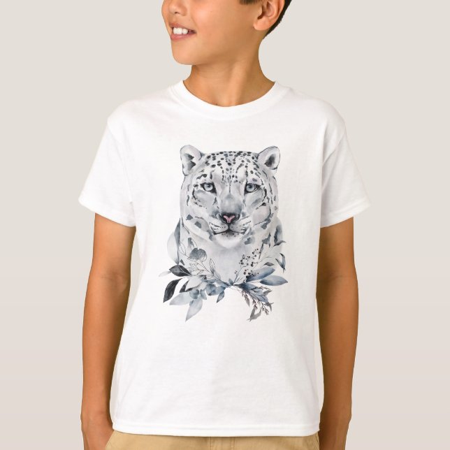 Snö Leopard, Winter Watercolor T Shirt (Framsida)