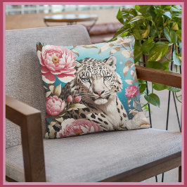 Snö Leopards Gaze och Rosa människor Kudde