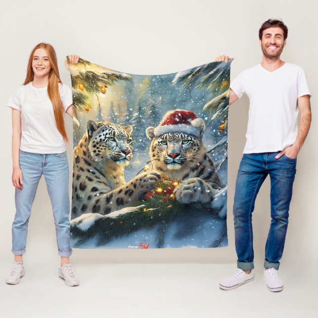 Snö Leopards Helgdag design efter Rik AMeN Gill Fleecefilt (På plats)